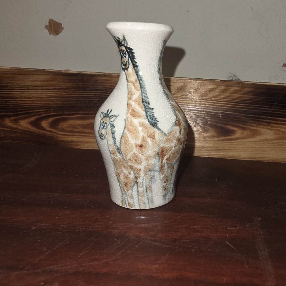Hand-Painted Giraffe Ceramic Miniature Bud Vase